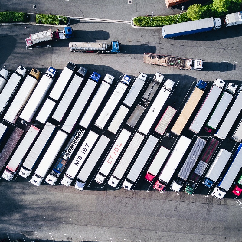Birds Eye View Of Lorries Parked Up