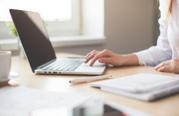 Female worker using a laptop